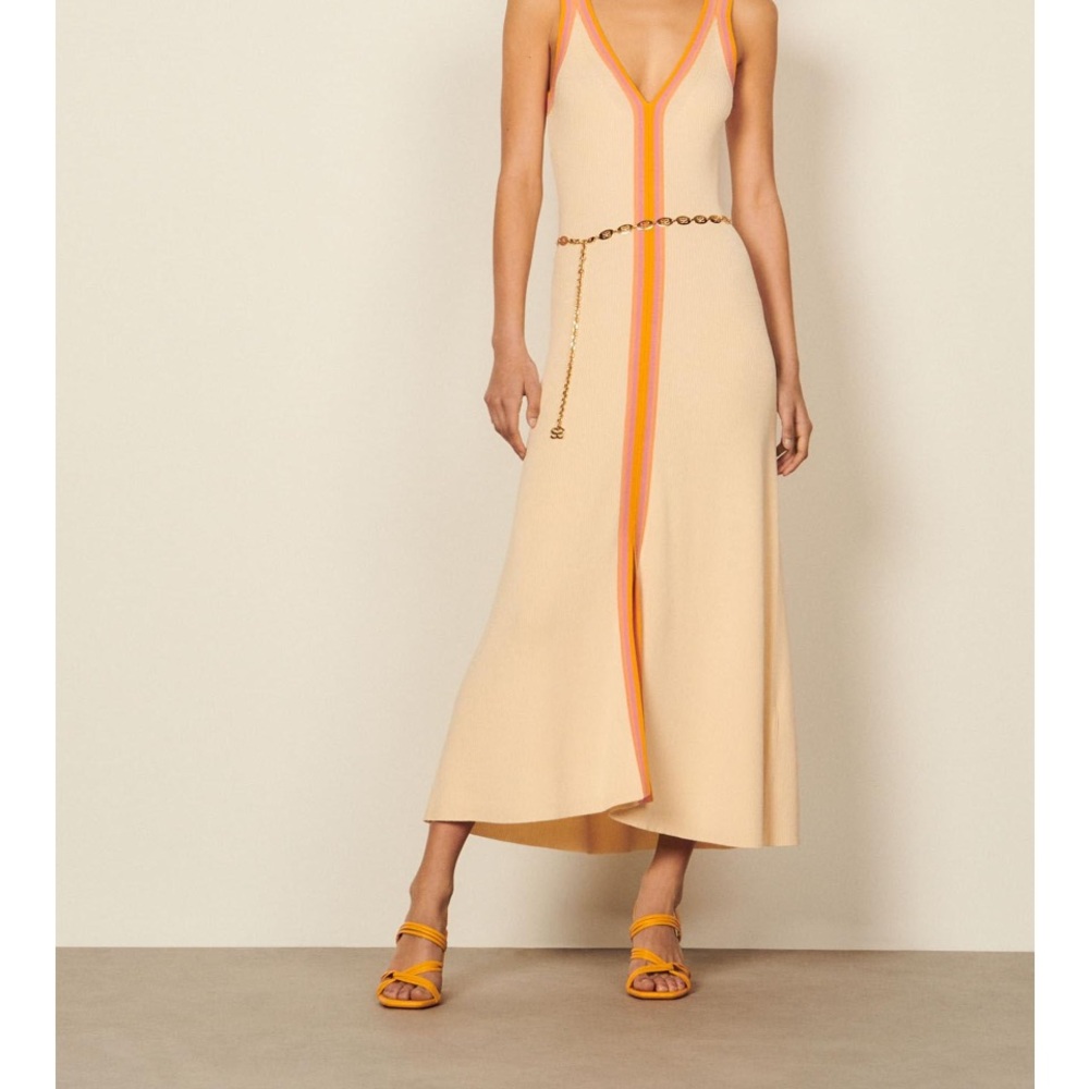 Chic Cream and Orange Maxi Dress